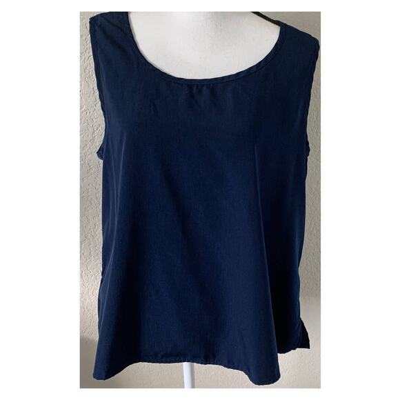 SUSAN GRAVER TOP WOMENS, 1X, SLEEVELESS PULLOVER, NAVY BLUE, NWOT SLITS ON SIDES - Picture 1 of 9